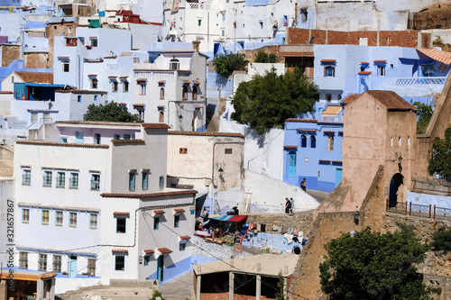 Landscape view of blue pearl of Morocco - Chefchaouen town © leospek