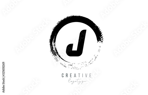 black letter grunge circle J alphabet letter logo icon design template for company business