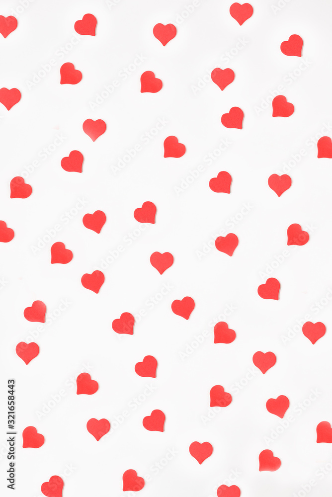 St. Valentine's red hearts on white background. Pattern. - obrazy, fototapety, plakaty 
