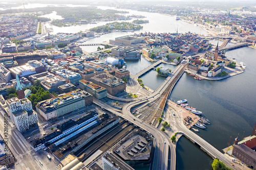 Stockholm, Sweden. Panorama of the city. The old city (Gamla Stan) and the business center of the city. Aerial photography photo