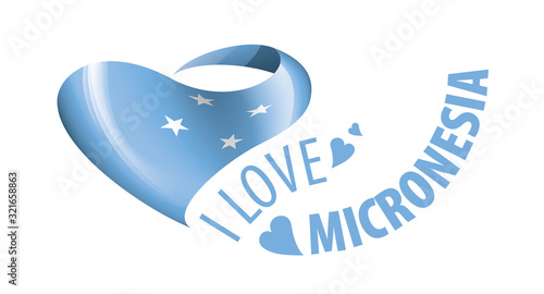 National flag of the Micronesia in the shape of a heart and the inscription I love Micronesia. Vector illustration