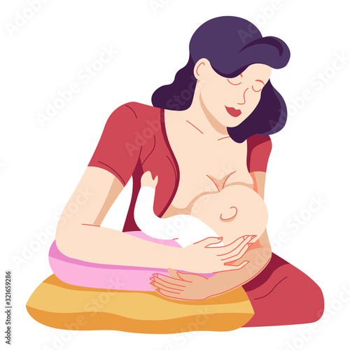 Mother feeding baby with breast milk, breastfeeding newborn