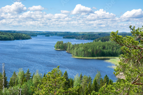 Fototapeta Naklejka Na Ścianę i Meble -  View to the lake from Pisamalahti Hill Fort, Sulkava, Finland