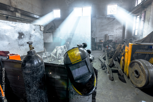 Interior view with equipment of industrial building