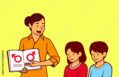 Parent Teaching Sex Education To Kids Vector Illustration - Vector