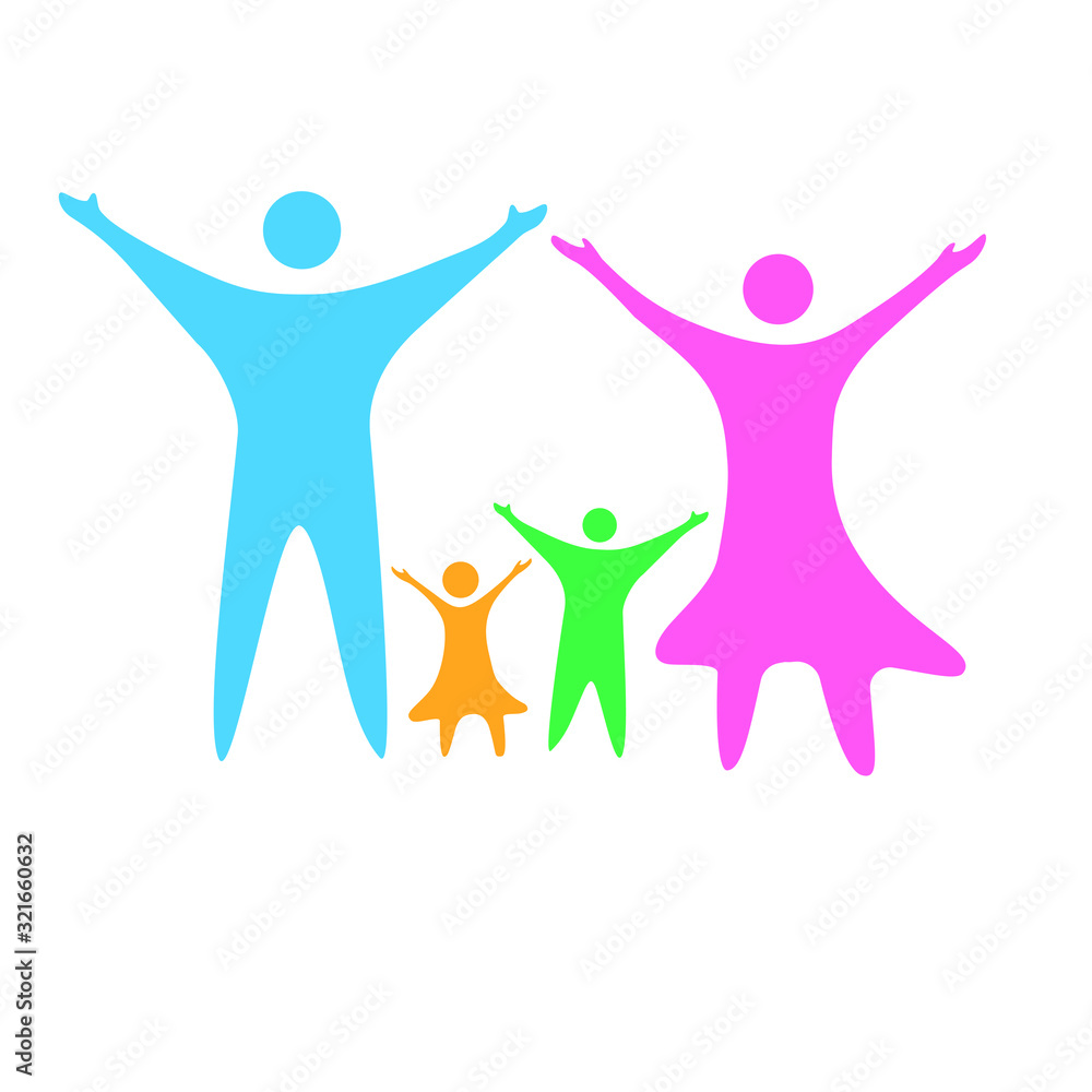 happy family icons with the same name, father, mother, daughter and son happy family icons with the same name, father, mother, daughter and son