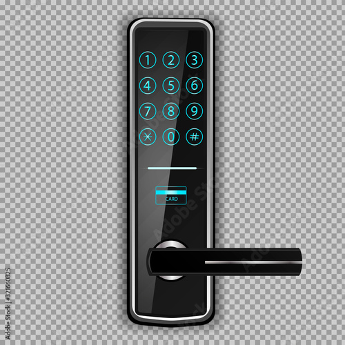Modern electronic combination lock on a transparent background. Isolated vector object.