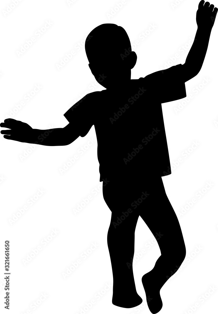 Silhouette of a playing and jumping happy boy