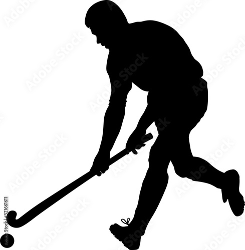 Vector silhouette of field hockey player with a hockey stick