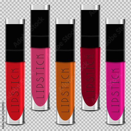 Lip gloss of different colors on a transparent background. Isolated vector object.