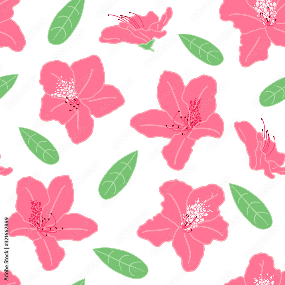 Pink azalea flowers or rhododendron seamless pattern background. Doodle  springtime floral pattern background. Great for wallpaper, textile, fabric,  card, packaging design. Stock Vector | Adobe Stock
