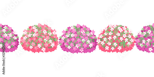 Springtime flowering shrubs in full bloom of beautiful pink and purple  azalea flowers or rhododendron seamless pattern background and borders. Colorful azalea bush frame border seamless pattern. photo