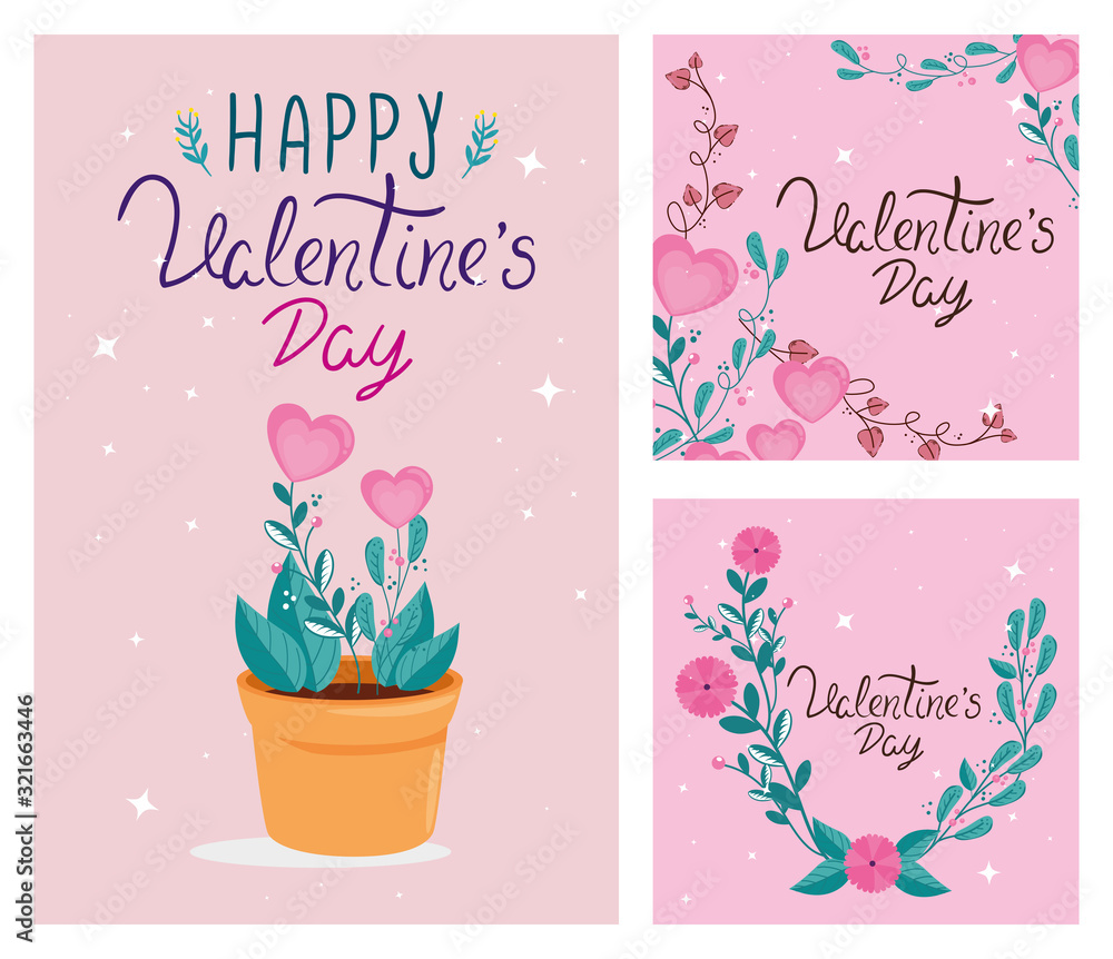 Plakat set cards of happy valentines day with decoration vector illustration design