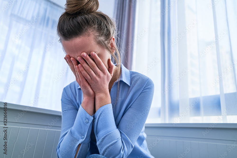 Upset crying female with life difficulties and emotional problems during depression. Mental health Upset crying female with life difficulties and emotional problems during depression. Mental health