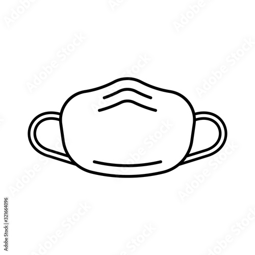 Medical mask icon. Fabric on face for doctors, people during epidemic. Linear logo. Black illustration of respiratory protection against allergy, infection. Contour isolated vector on white background