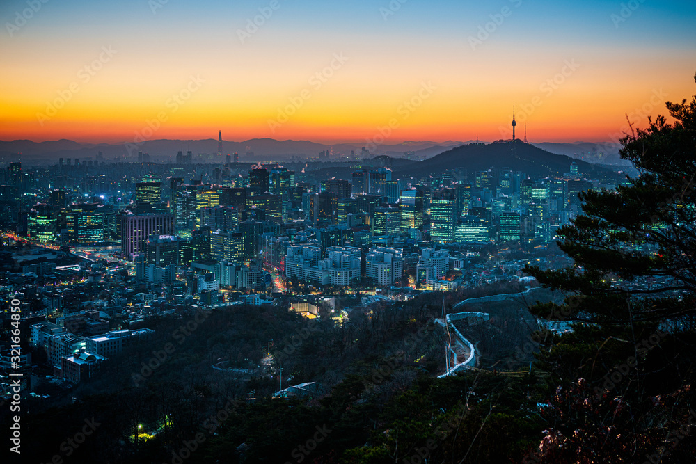 Sunrise over Seoul from Ingwasan and the Seoul City Wall Trail