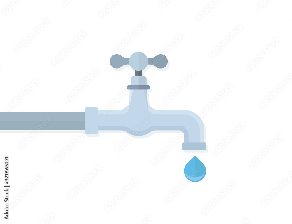 Water tap with drop flat illustration concept image icon - obrazy, fototapety, plakaty 