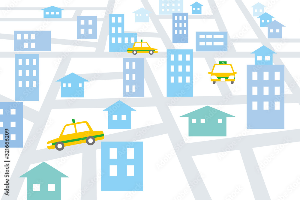 街を走るタクシーのイラスト画像