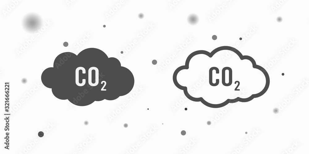 co2 emissions icon cloud vector flat, carbon dioxide emits symbol, smog pollution concept, smoke pollutant damage, contamination bubbles, garbage label - obrazy, fototapety, plakaty 