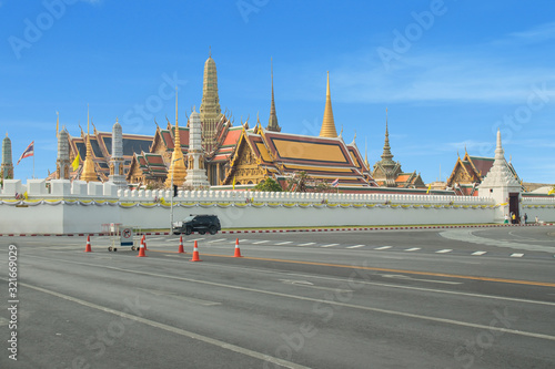 Beautiful landscape view of Wat Phra Kaew or Temple of the Emerald Buddha in Bangkok, Thailand.