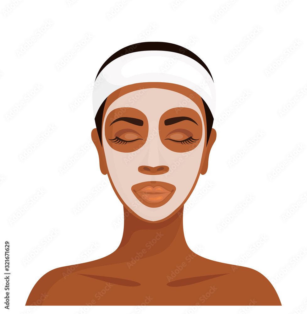 Dark-skinned woman with a cosmetic mask on her face. African girl with  facial mask isolated on white background. Vector illustration in cartoon  style. Skin care. Stock Vector | Adobe Stock