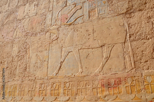 Hathor goddess, represented in the form of a cow. The Mortuary Temple of Hatshepesut, also known as the Djeser-Djeseru, is a mortuary temple of Ancient Egypt located in Upper Egypt. 