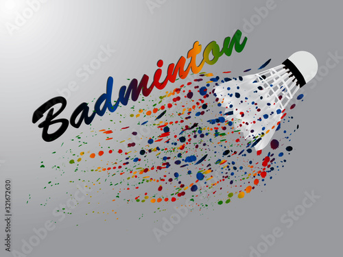 Visual drawing of shuttlecock at fast of speed in badminton sport, colorful beautiful design style on white background for vector illustration, exercise sport concept