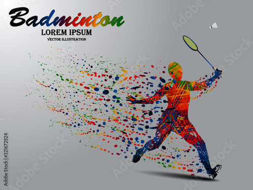 Visual drawing of sport man in start badminton game at fast of speed on stadium, colorful beautiful design style on white background for vector illustration, exercise sport concept