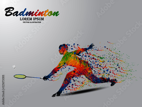 Visual drawing of sport man in start badminton game at fast of speed on stadium, colorful beautiful design style on white background for vector illustration, exercise sport concept