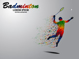 Visual drawing movement to badminton sport and jumper at fast of speed on stadium, colorful beautiful design style on white background for vector illustration, exercise sport concept