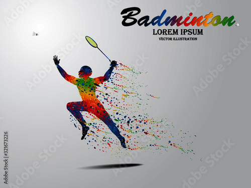 Visual drawing movement to badminton sport and jumper at fast of speed on stadium, colorful beautiful design style on white background for vector illustration, exercise sport concept