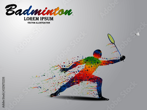 Visual drawing of sport man in start badminton game at fast of speed on stadium, colorful beautiful design style on white background for vector illustration, exercise sport concept
