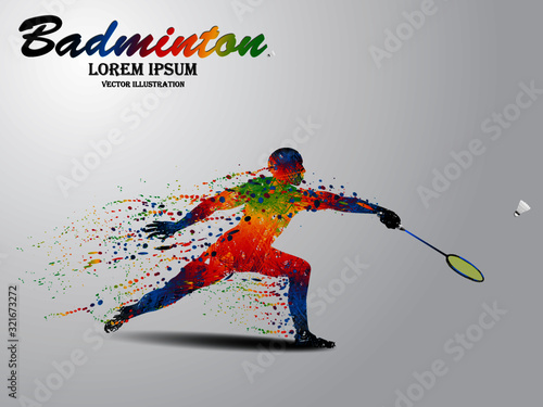 Visual drawing of sport man in start badminton game at fast of speed on stadium, colorful beautiful design style on white background for vector illustration, exercise sport concept