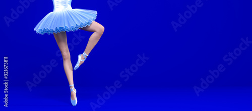 Fototapeta Naklejka Na Ścianę i Meble -  3D Ballerina legs blue classic pointe shoes and ballet tutu