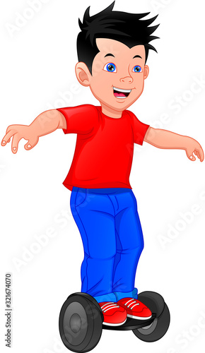 boy riding segway on a white background