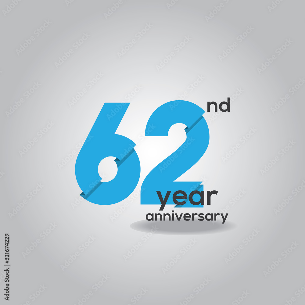 62 Years Anniversary Celebration Blue and White Vector Template Design Illustration 62 Years Anniversary Celebration Blue and White Vector Template Design Illustration