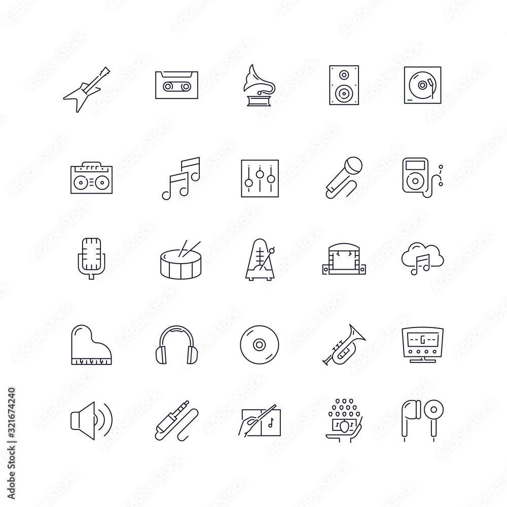 Line icons set. Music pack. Vector illustration