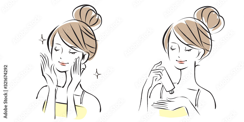 女性　ベクターイラスト　美容　健康　スキンケア　female vector illustration beauty health skin care