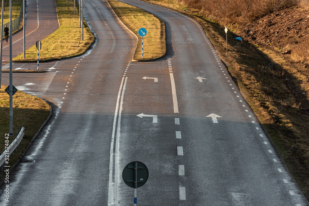 Empty road junction with one plus two lanes. Empty road junction with one plus two lanes.