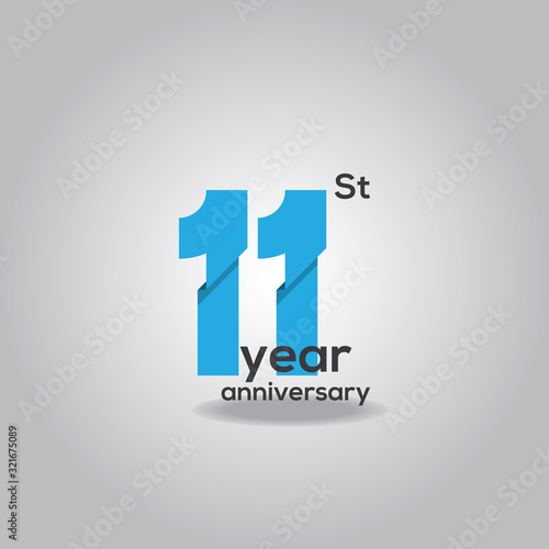 11 Years Anniversary Celebration Blue and White Vector Template Design Illustration