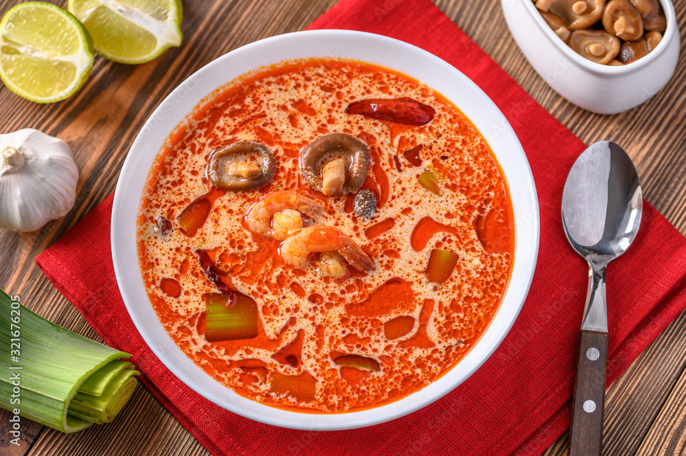 Portion of Tom Yum soup Portion of Tom Yum soup