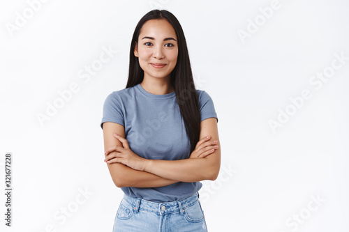 Fotografie Young confident and determined asian girl start her first day work, assertive ev