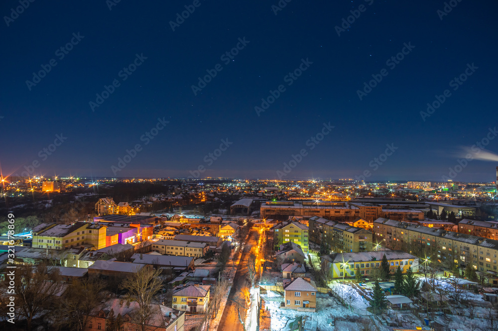 View of the night city from a height