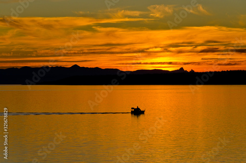 Pacific ocean at sunset on mountain in Seattle, WA. © karamysh