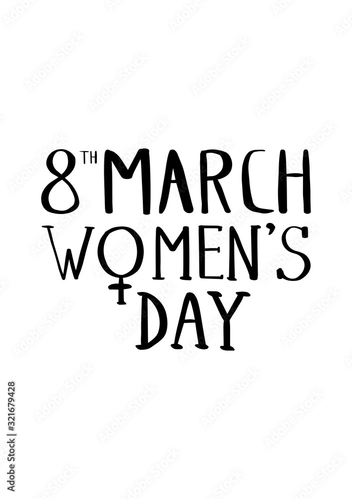 Fototapeta 8th march Women's Day hand drawn lettering isolated on white background. Vector outline holidays text. 8 march. Spring.