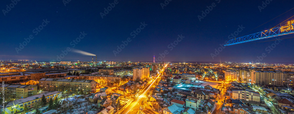 Panorama of the night Ukrainian city from a height - obrazy, fototapety, plakaty 