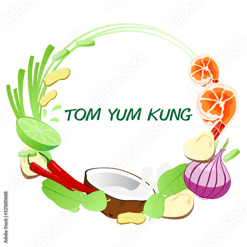 TOM YUM KUNG frame.Thai food concept. Vector design on white background.