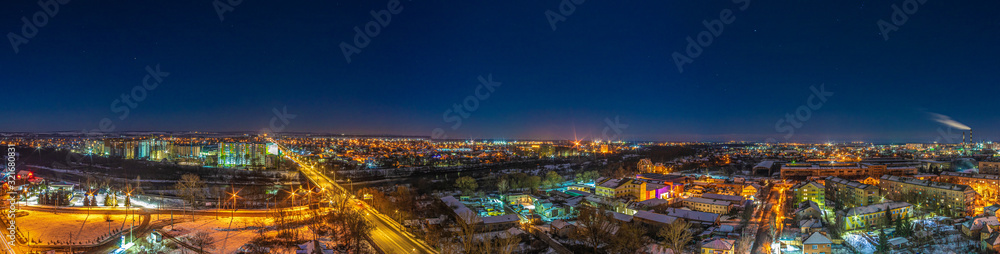 Panorama of the night Ukrainian city from a height