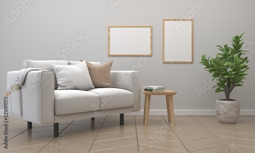 3d rendering of interior room scene mock up room picture frames scandinavian furniture
