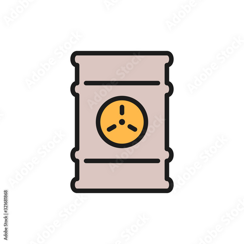 Waste barrel, toxic container, radioactive waste flat color line icon.